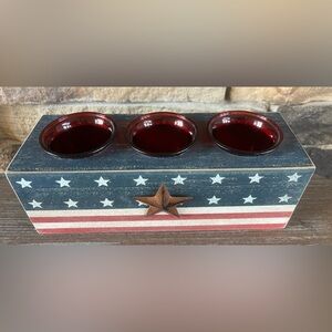 Wooden Patriotic 3 Tea Light Candle Holders